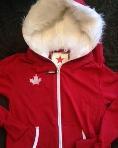 kids fur lined onesies red with maple leaf